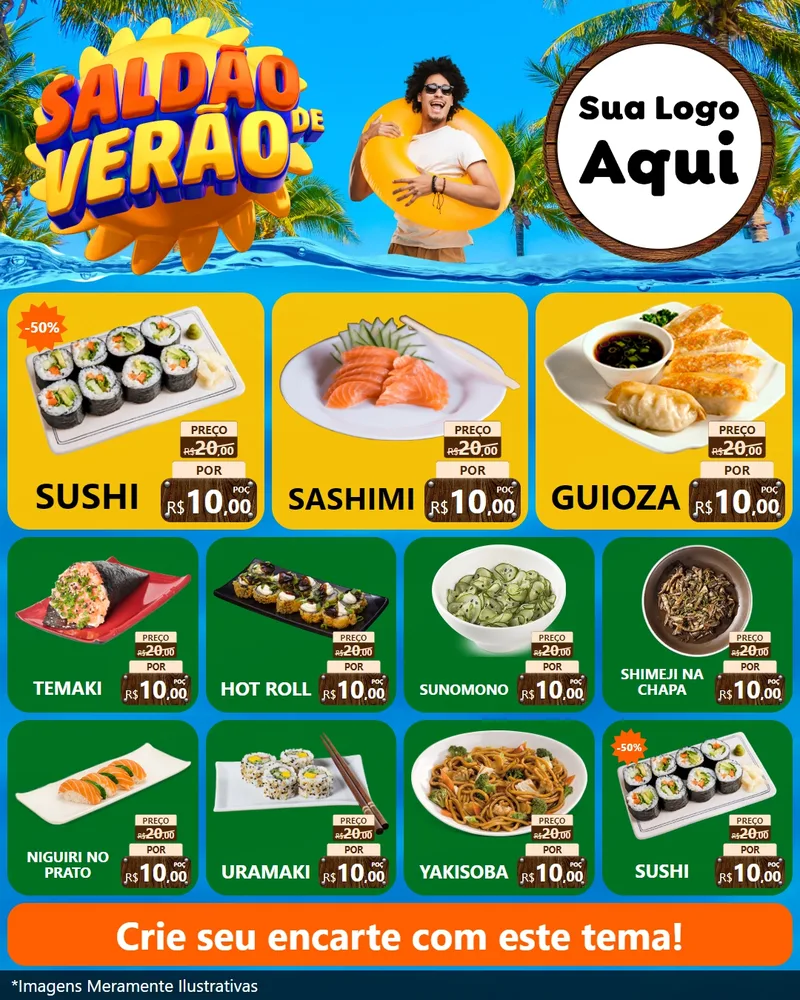 Modelo de Rede Social para Feed Instagram com o tema Saldão de Verão para Comida japonesa