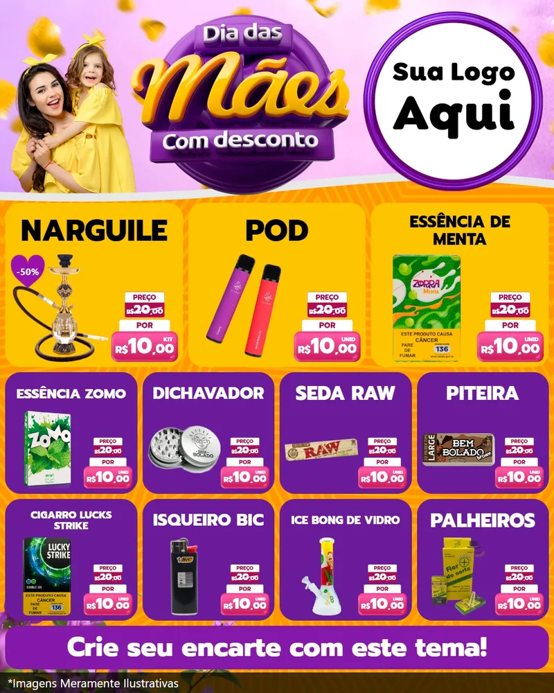 Modelo de Rede Social para Feed Instagram com o tema Dia das Mães com Desconto para Tabacaria