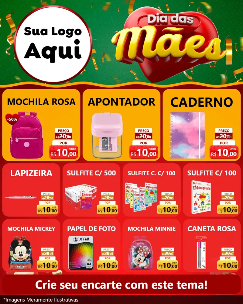 Modelo de Rede Social para Feed Instagram com o tema Dia das Mães para Papelaria