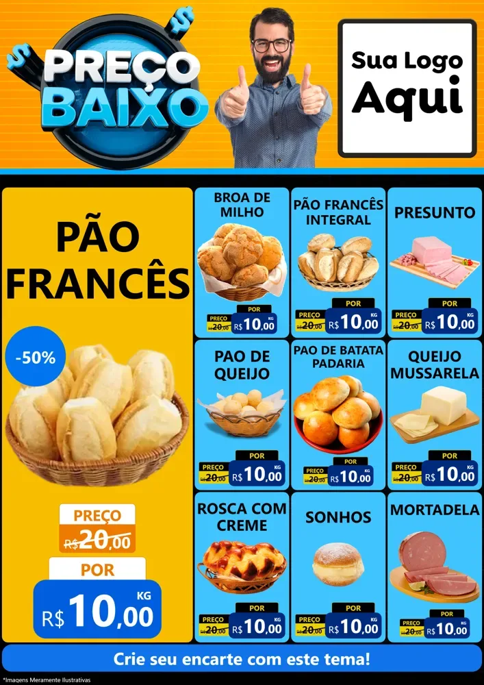 Modelo de Encarte para Encarte A4 Vertical com o tema Preço Baixo para Padaria