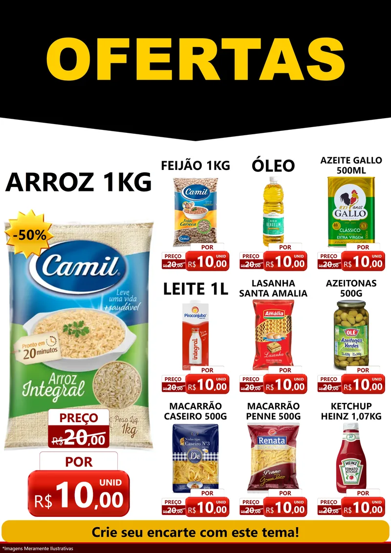 Modelo de Encarte para Encarte A4 Vertical com o tema Ofertas Preto e Vermelho Cartaz para Supermercado