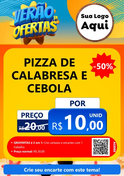 Modelo de Cartaz para Cartaz A4 Vertical com o tema Verão de Ofertas para Pizzaria
