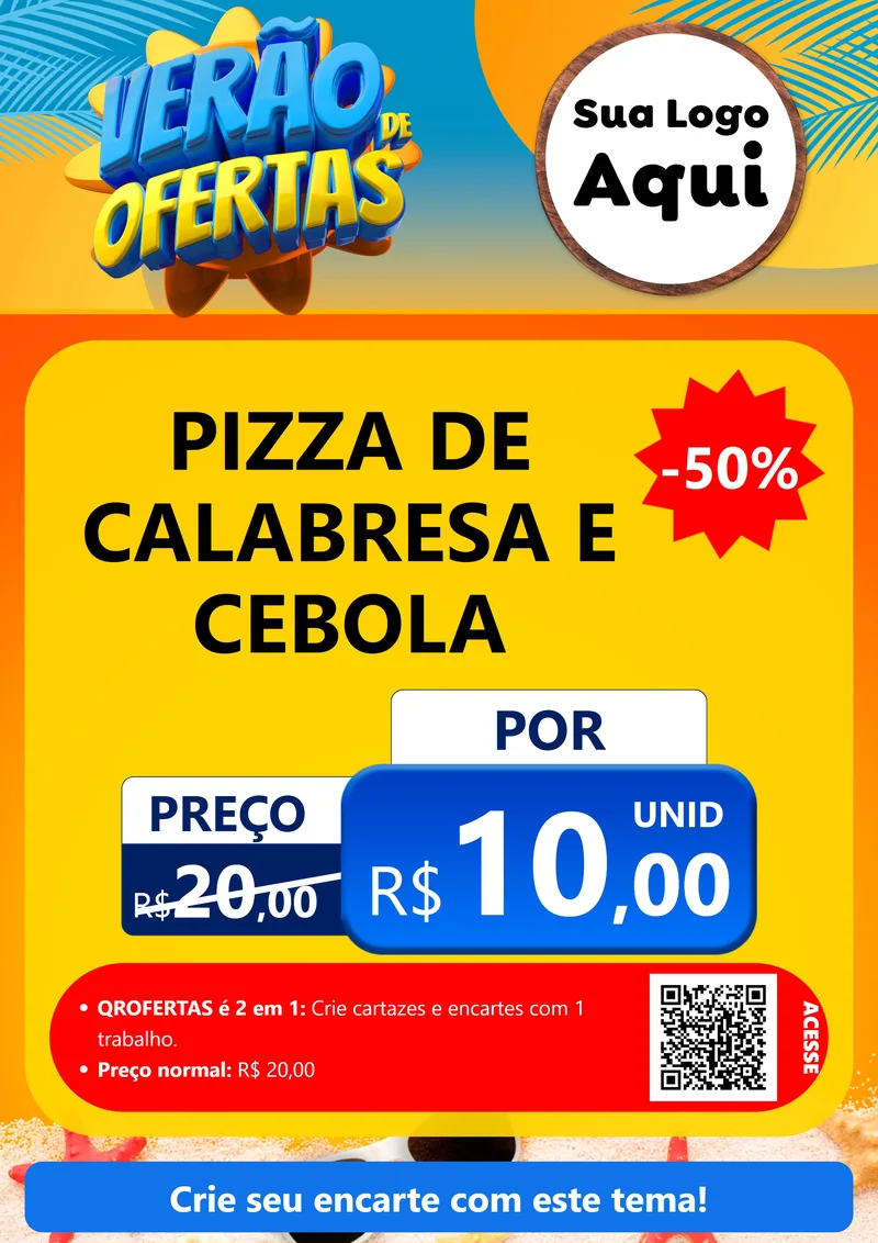 Modelo de Cartaz para Cartaz A4 Vertical com o tema Verão de Ofertas para Pizzaria
