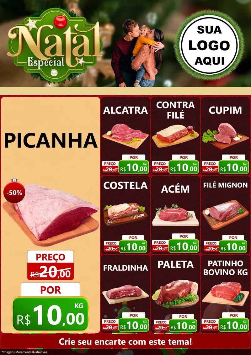 Modelo de Encarte para Encarte A4 Vertical com o tema Natal Especial para Açougue