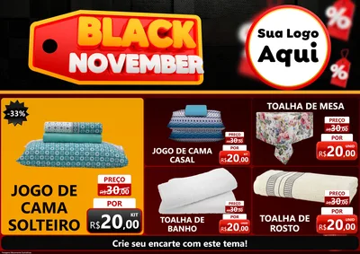 Modelo de Encarte para Encarte A4 Horizontal com o tema Black November para Cama, Mesa e Banho
