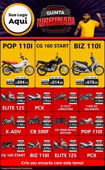 Modelo de Encarte para Encarte Grande com o tema Quinta Turbinada para Concessionaria de Motos