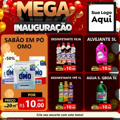 Modelo de Rede Social para Feed Facebook com o tema Mega Inauguração para Produtos de Limpeza