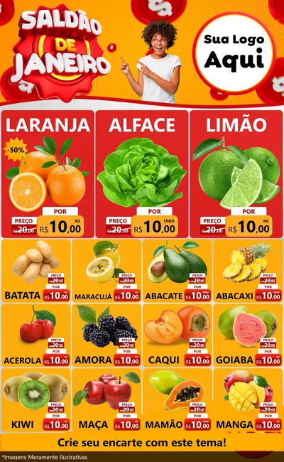Modelo de Encarte para Encarte Grande com o tema Saldão de Janeiro para Hortifrúti
