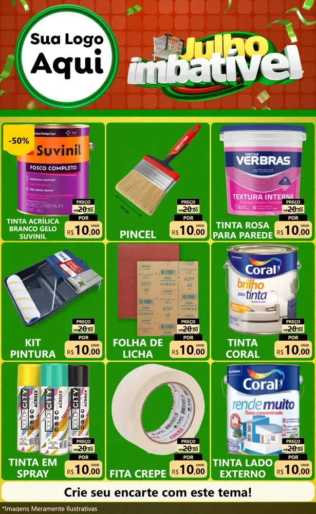 Modelo de Encarte para Encarte Grande com o tema Julho Imbatível para Tintas e Ferramentas
