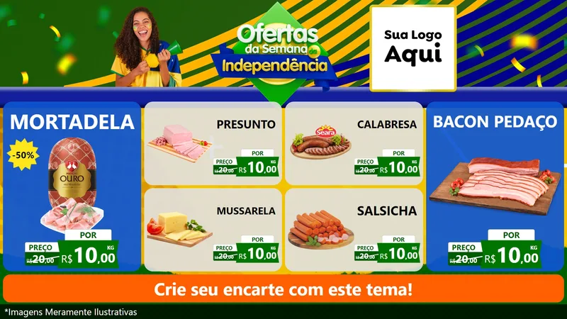 Modelo de TV para TV Horizontal com o tema Ofertas da Semana da Independência para Frios e Laticínios