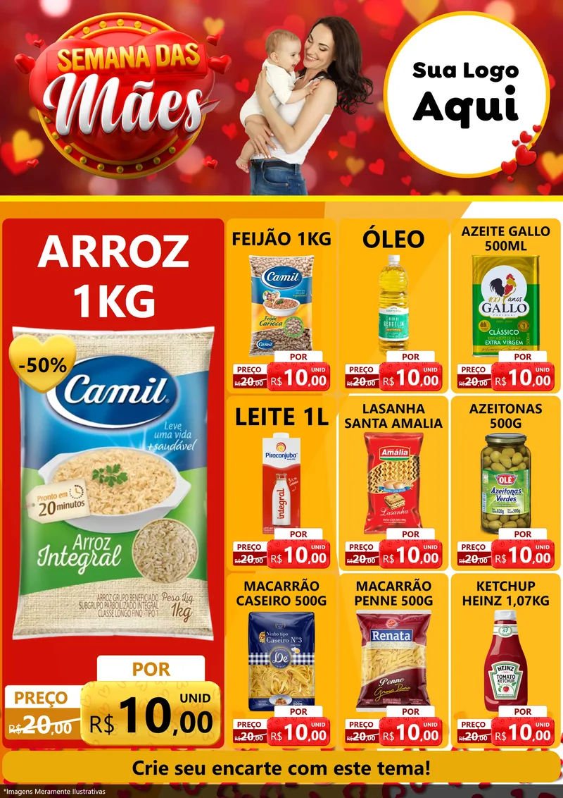 Modelo de Encarte para Encarte A4 Vertical com o tema Semana das Mães para Supermercado