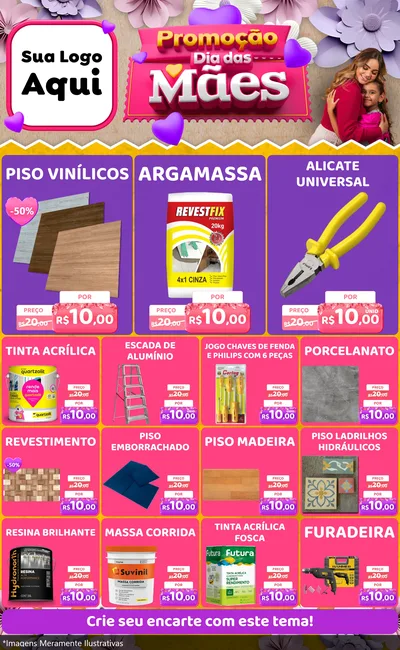 Modelo de Encarte para Encarte Grande com o tema Promoção Dia das Mães para Material para Construção