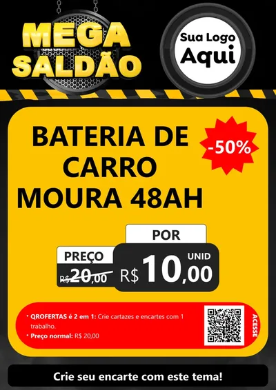 Modelo de Cartaz para Cartaz A4 Vertical com o tema Mega Saldão para Baterias Elétricas