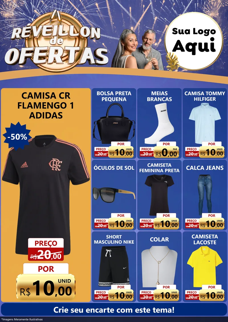 Modelo de Encarte para Encarte A4 Vertical com o tema Réveillon de Ofertas para Roupas e acessórios