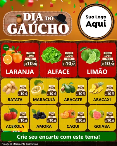 Modelo de Rede Social para Feed Instagram com o tema Dia do Gaúcho para Hortifrúti