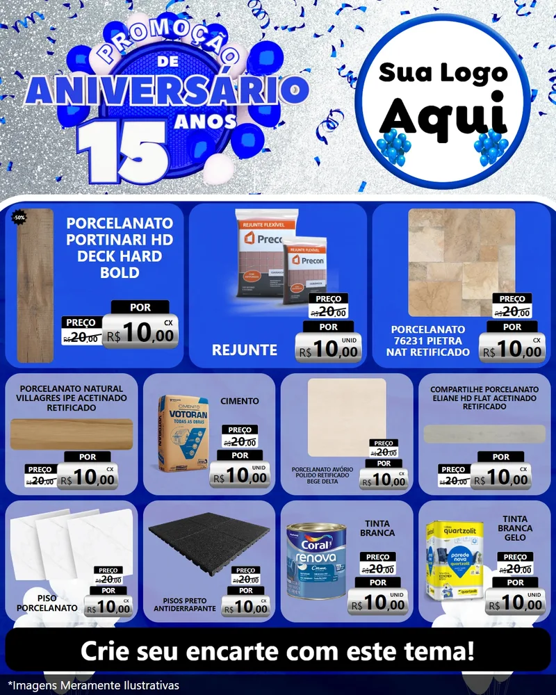 Modelo de Rede Social para Feed Instagram com o tema Promoção de Aniversário - 15 Anos para Pisos e revestimentos