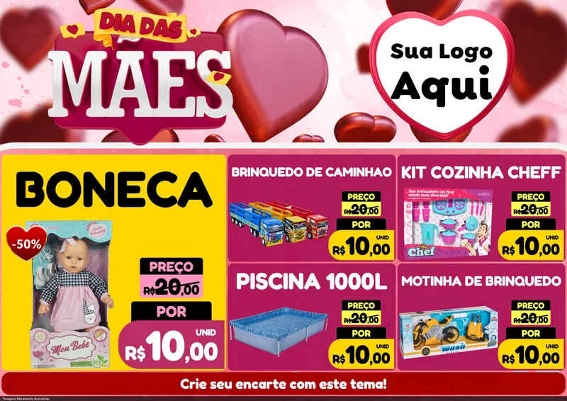 Modelo de Encarte para Encarte A4 Horizontal com o tema Dia Das Mães para Brinquedos