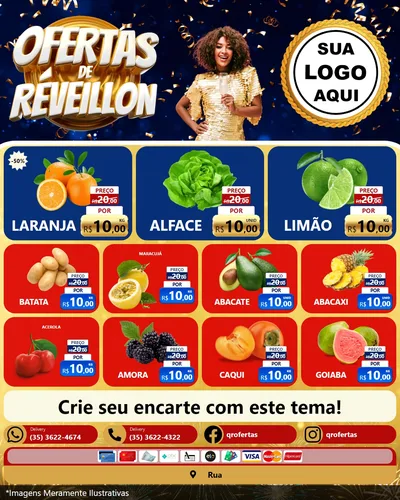 Modelo de Rede Social para Feed Instagram com o tema Ofertas de Réveillon para Hortifrúti