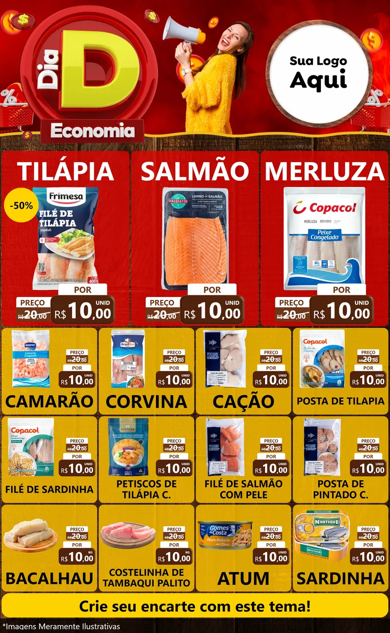 Modelo de Encarte para Encarte Grande com o tema Dia D Economia para Peixaria
