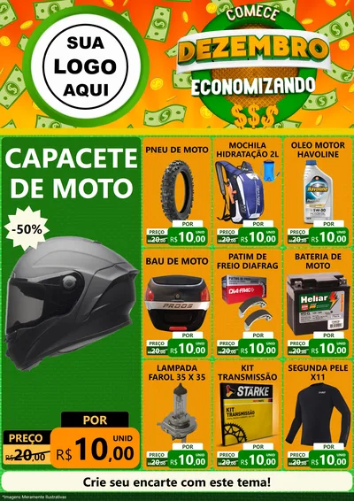 Modelo de Encarte para Encarte A4 Vertical com o tema Comece Dezembro Economizando para Moto peças
