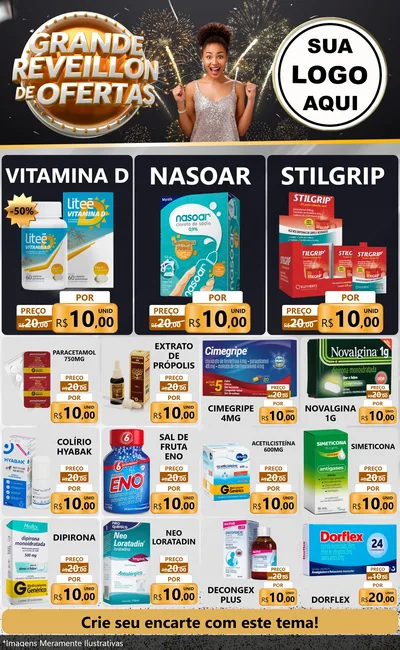 Modelo de Encarte para Encarte Grande com o tema Grande Réveillon de Ofertas para Farmácia