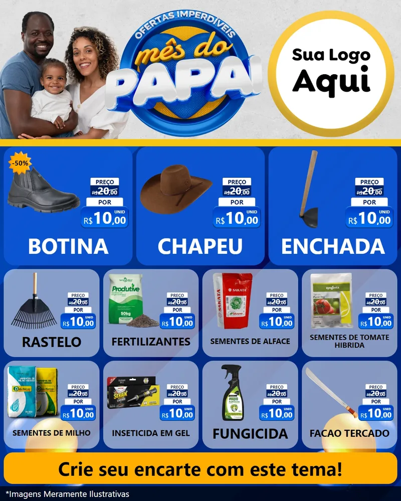 Modelo de Rede Social para Feed Instagram com o tema Ofertas Imperdíveis Mês Do Papai para Agropecuária