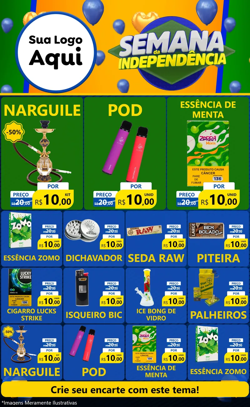 Modelo de Encarte para Encarte Grande com o tema Semana da Independência para Tabacaria