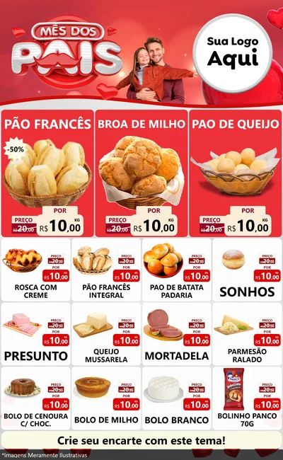 Modelo de Encarte para Encarte Grande com o tema Mês dos Pais para Padaria