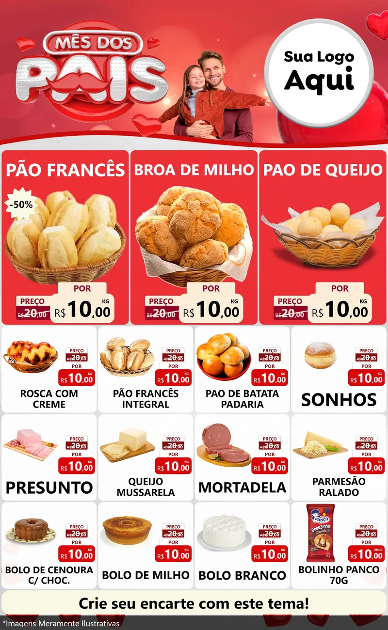 Modelo de Encarte para Encarte Grande com o tema Mês dos Pais para Padaria