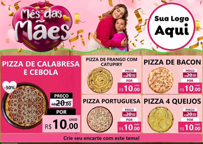 Modelo de Encarte para Encarte A4 Horizontal com o tema Mês das Mães para Pizzaria