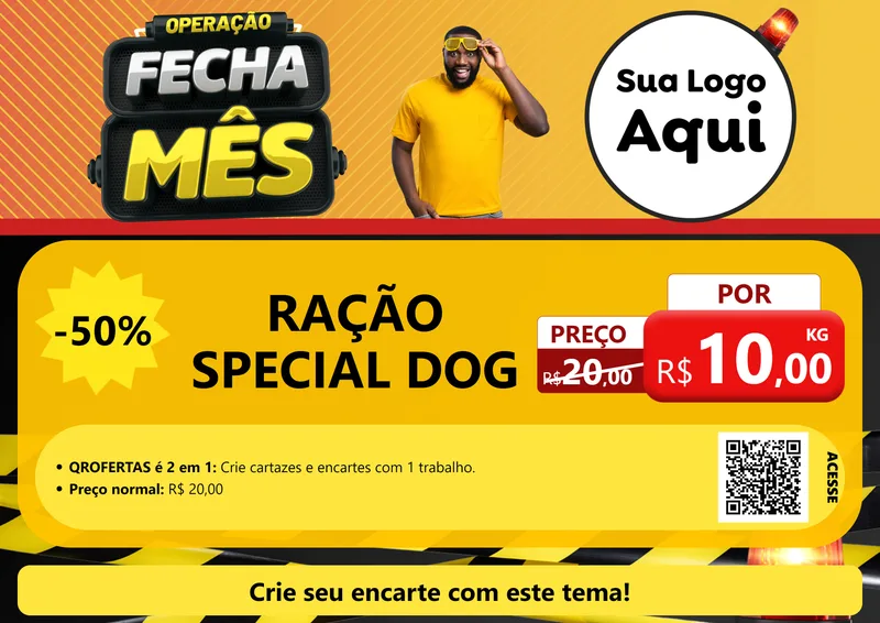 Modelo de Cartaz para Cartaz A4 Horizontal com o tema Operação Fecha Mês para Pet Shop