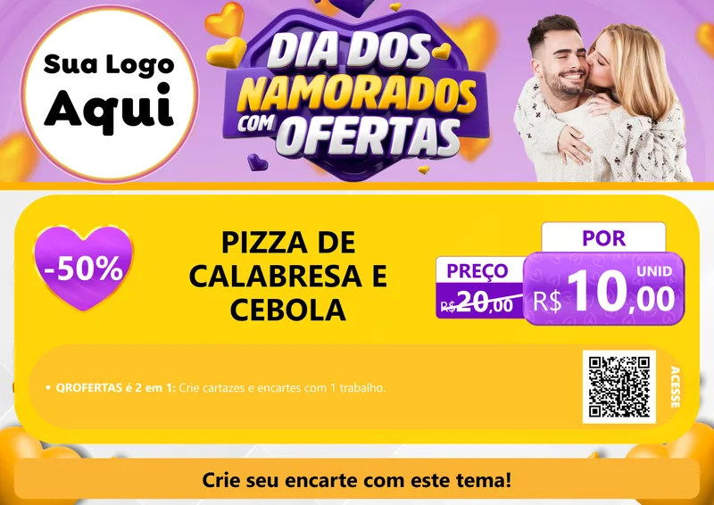 Modelo de Cartaz para Cartaz A4 Horizontal com o tema Dia Dos Namorados Com Ofertas para Pizzaria