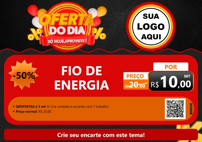 Modelo de Cartaz para Cartaz A4 Horizontal com o tema Oferta do Dia - Só hoje, Aproveite! para Materiais Elétricos