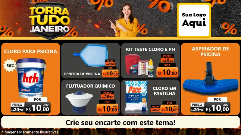 Modelo de TV para TV Horizontal com o tema Torra Tudo Janeiro para Produtos para Piscina