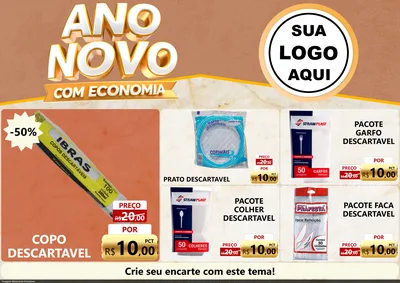 Modelo de Encarte para Encarte A4 Horizontal com o tema Ano Novo Com Economia para Embalagens