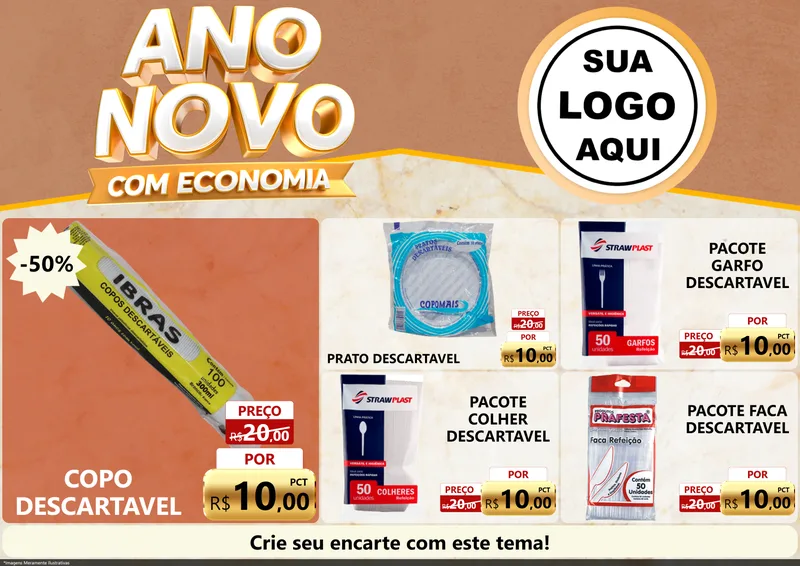 Modelo de Encarte para Encarte A4 Horizontal com o tema Ano Novo Com Economia para Embalagens