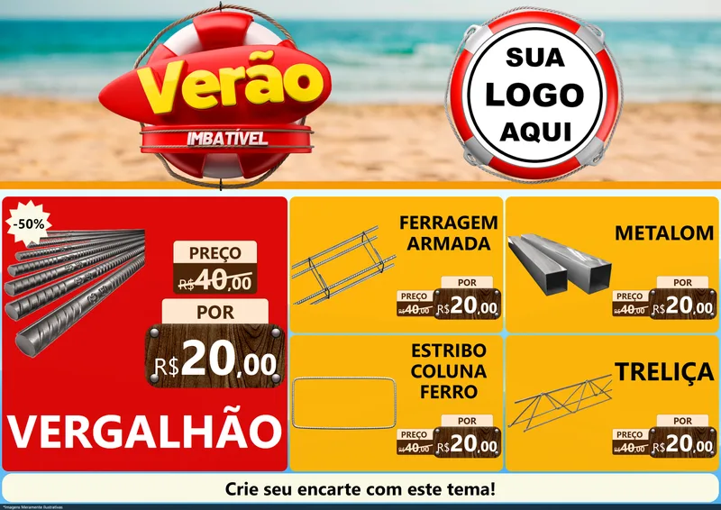 Modelo de Encarte para Encarte A4 Horizontal com o tema Verão Imbatível para Ferragens