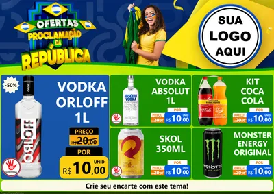Modelo de Encarte para Encarte A4 Horizontal com o tema Ofertas Proclamação da República para Distribuidora de bebidas