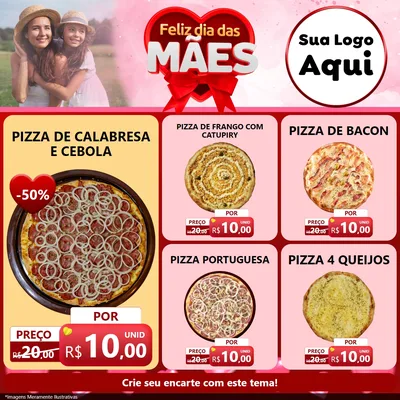 Modelo de Rede Social para Feed Facebook com o tema Feliz Dia Das Mães para Pizzaria