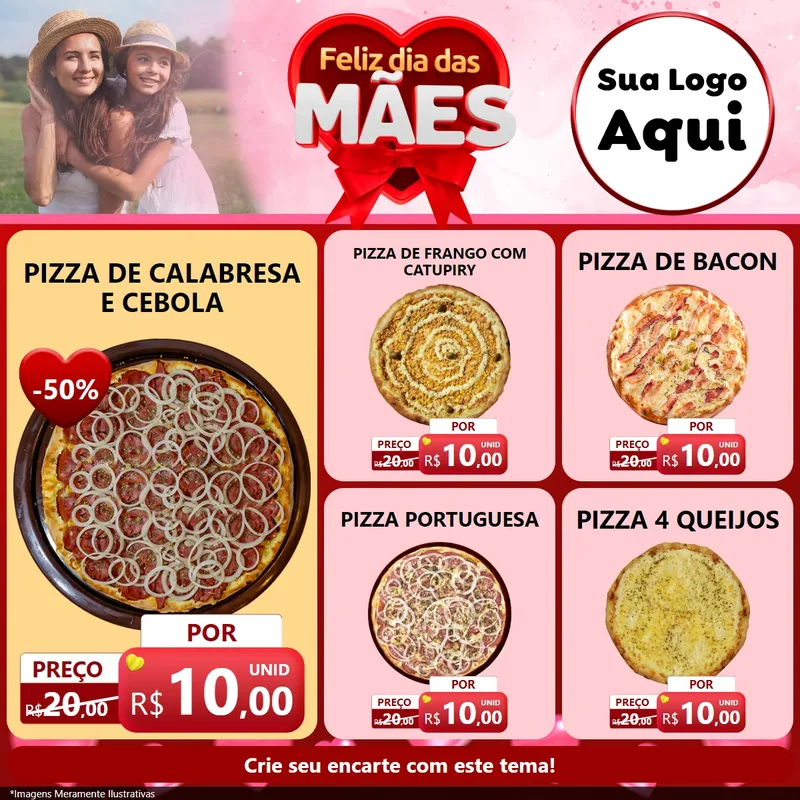 Modelo de Rede Social para Feed Facebook com o tema Feliz Dia Das Mães para Pizzaria