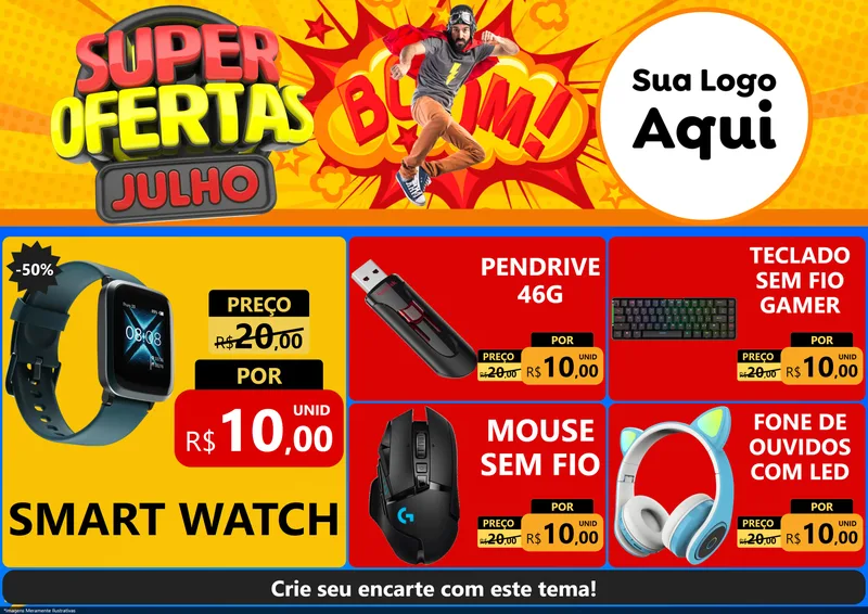Modelo de Encarte para Encarte A4 Horizontal com o tema Super Ofertas Julho para Informática