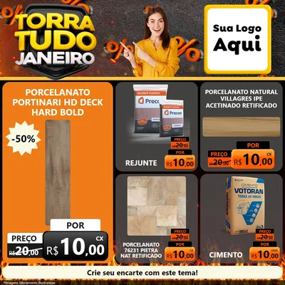 Modelo de Rede Social para Feed Facebook com o tema Torra Tudo Janeiro para Pisos e revestimentos