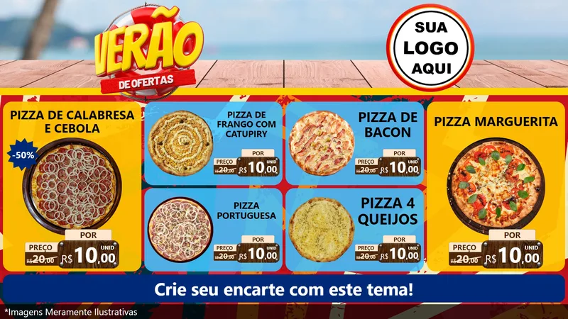 Modelo de TV para TV Horizontal com o tema Verão de Ofertas para Pizzaria