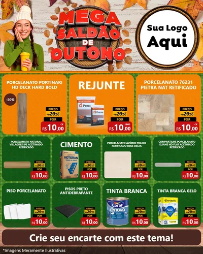 Modelo de Rede Social para Feed Instagram com o tema Mega Saldão de Outono para Pisos e revestimentos
