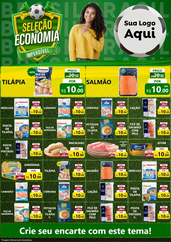 Modelo de Encarte para Encarte A4 Vertical com o tema Seleção de Economia - Copa para Peixaria