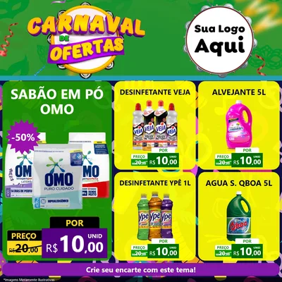 Modelo de Rede Social para Feed Facebook com o tema Carnaval de Ofertas para Produtos de Limpeza
