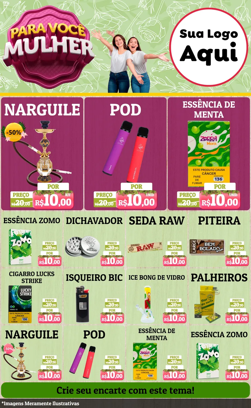 Modelo de Encarte para Encarte Grande com o tema Para Você Mulher para Tabacaria