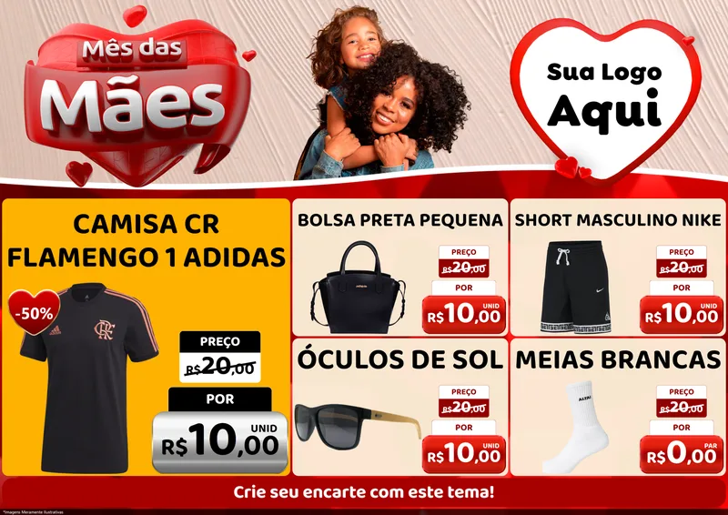 Modelo de Encarte para Encarte A4 Horizontal com o tema Mês das Mães para Roupas e acessórios