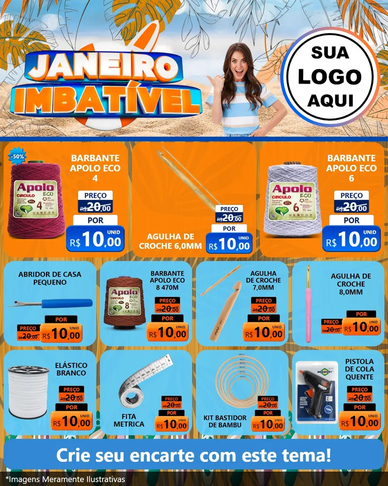 Modelo de Rede Social para Feed Instagram com o tema Janeiro Imbatível para Armarinho e Aviamentos