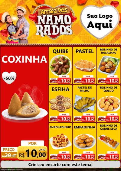 Modelo de Encarte para Encarte A4 Vertical com o tema Arraiá dos Namorados para Salgadaria